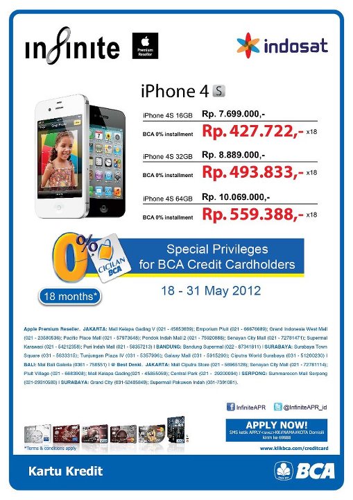  TerHeboh Harga iPhone 4S 16GB32GB64B Indosat Promo Cicilan 0 BCA