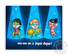Sunny Studio Stamps Super Duper Superheros in Spotlight Handmade Card by Mendi Yoshikawa