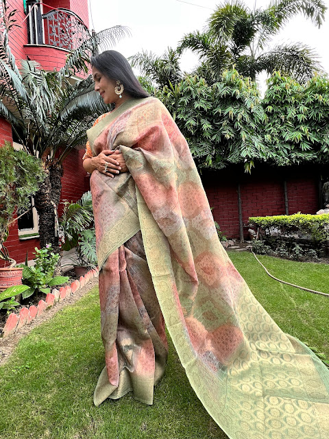 Multicoloured Kora silk saree