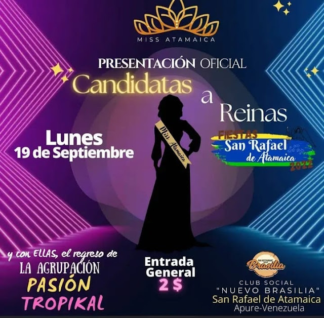 APURE: Este lunes 19 de septiembre de 2022 es la presentación de las candidatas a las Fiestas de San Rafael de Atamaica.