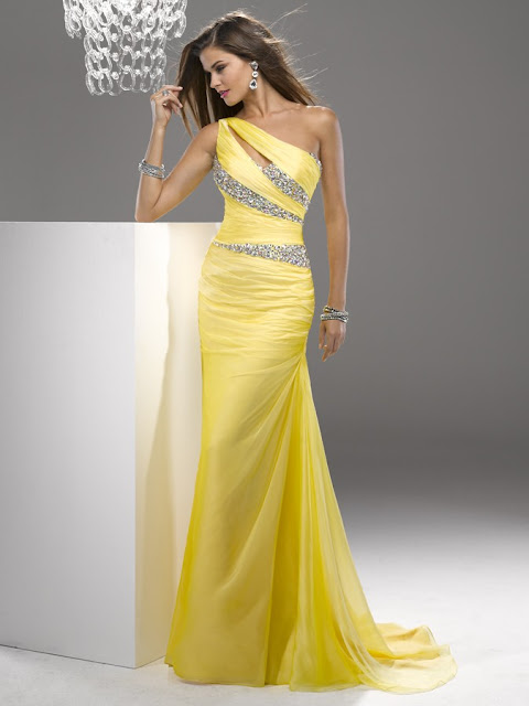 Yellow One shoulder Prom Dresses From Flirt by Maggie Sottero