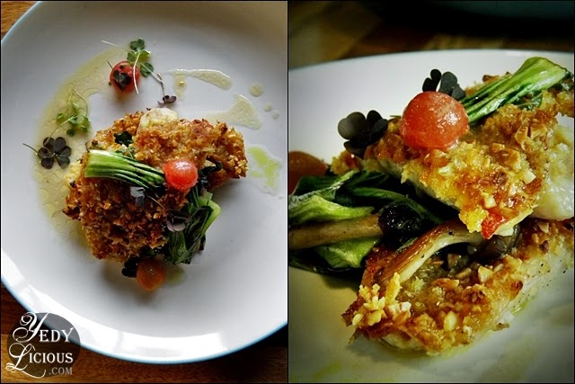 Almond Crusted Lapu-Lapu with Brown Butter Shiso Vinaigrette and Roasted Cherry Tomatoes / Nomama Ramen Capitol Commons