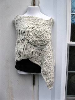 cream flower accented poncho womens handmade crocheted by ElegantCrochets