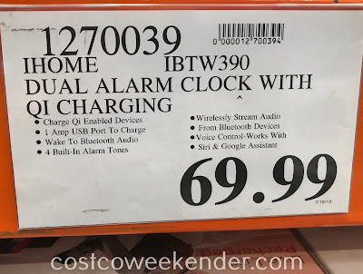 Deal for the iHome IBTW390 Dual Alarm Clock with Qi Charging at Costco