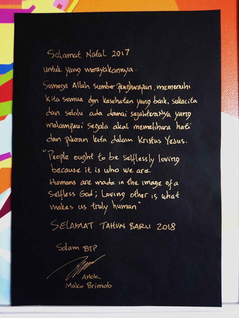 Pesan Ahok yang Ditulis di Kartu Ucapan Selamat Natal ini 