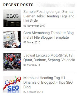 Cara Memasang Posting Terbaru Plus Gambar di Sidebar Blog & Recent Post Per Label