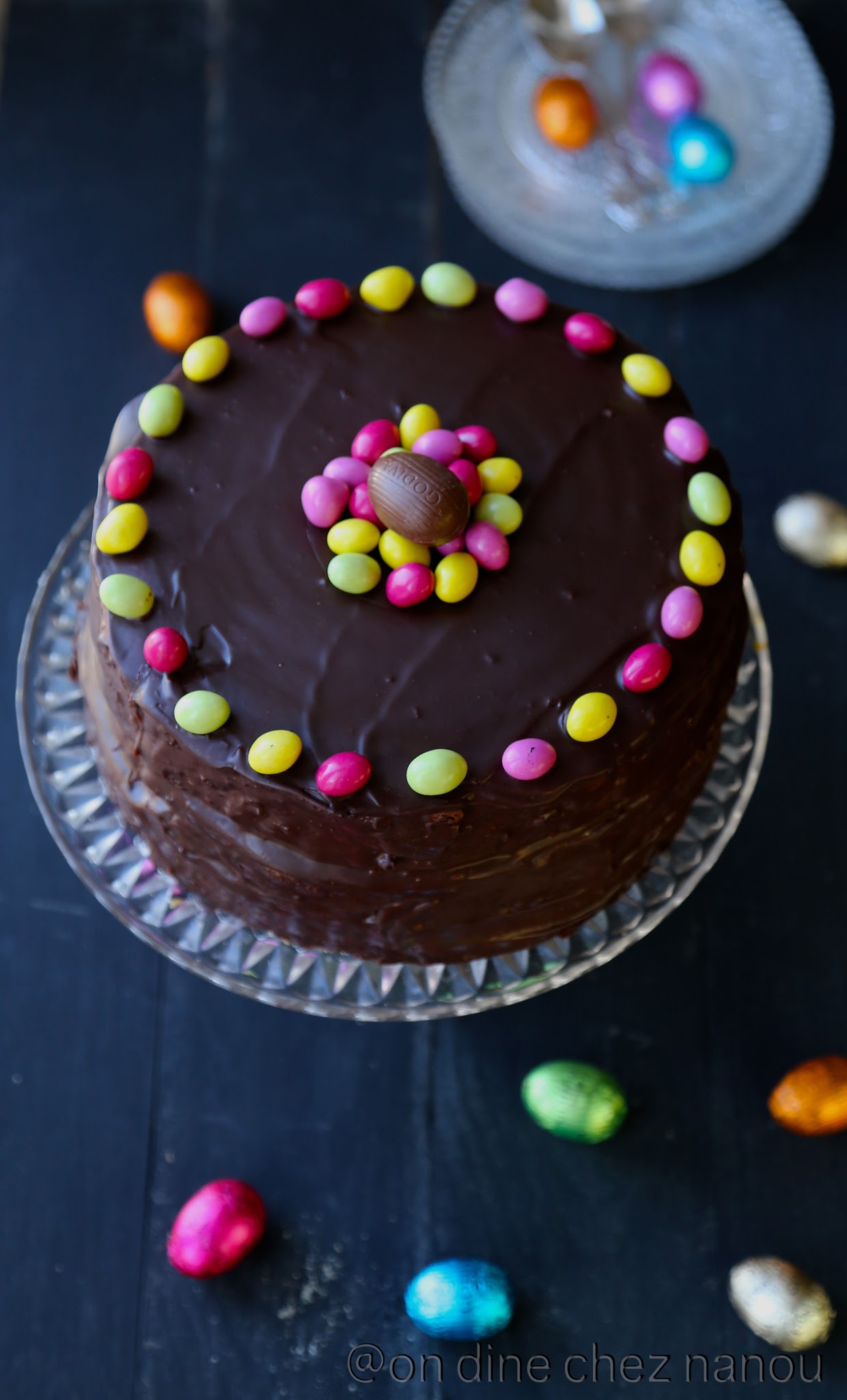 layer cake , gâteau Pâques , chocolat , ganache , rapide