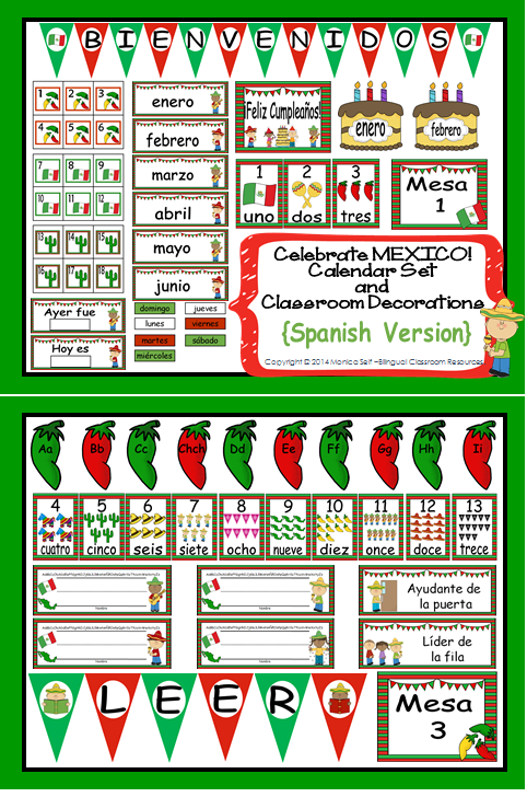 http://www.teacherspayteachers.com/Product/Celebrate-MEXICO-Calendar-Set-and-Classroom-Decorations-Spanish-Version-1101317