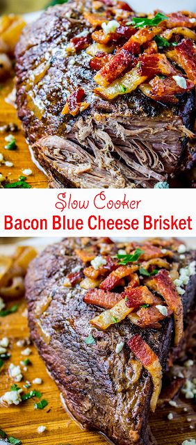 Slow Cooker Bacon Blue Cheese Brisket