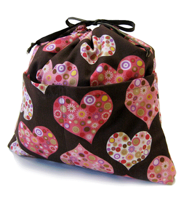 drawstring purse organizer, with heart pattern