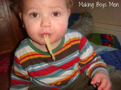 Baby spaghetti messy play