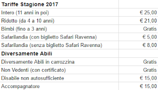 Tariffe Safari Ravenna 2017