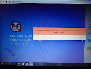 Gambar tampilan Gagal login Aplikasi EDS