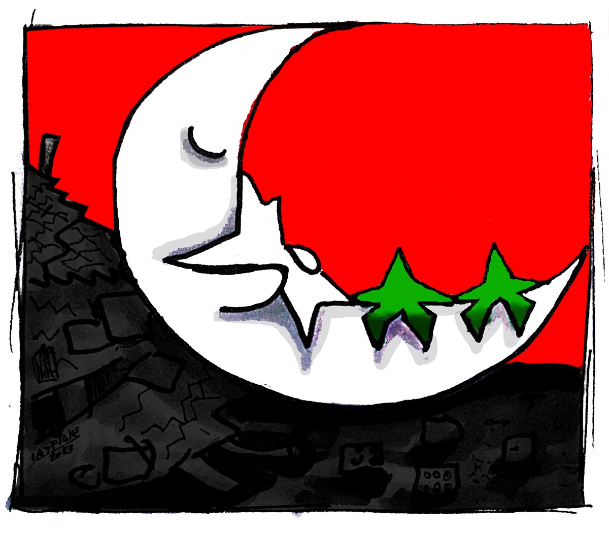 Με ένα σκίτσο και έναν πίνακα σχολιάζει ο Εικαστικός Πάνος Ιατρίδης τον καταστροφικό σεισμό στην Τουρκία.