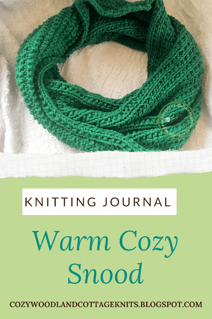 Picture of knitting journal, warm cozy snood