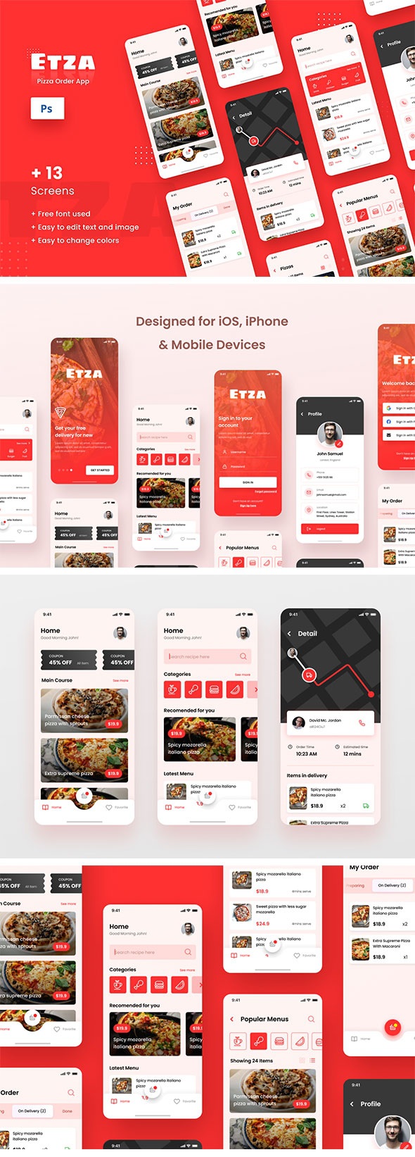 Pizza Order iOS App Design PSD Template