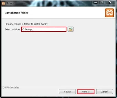 Locate install the program on device program XAMPP
