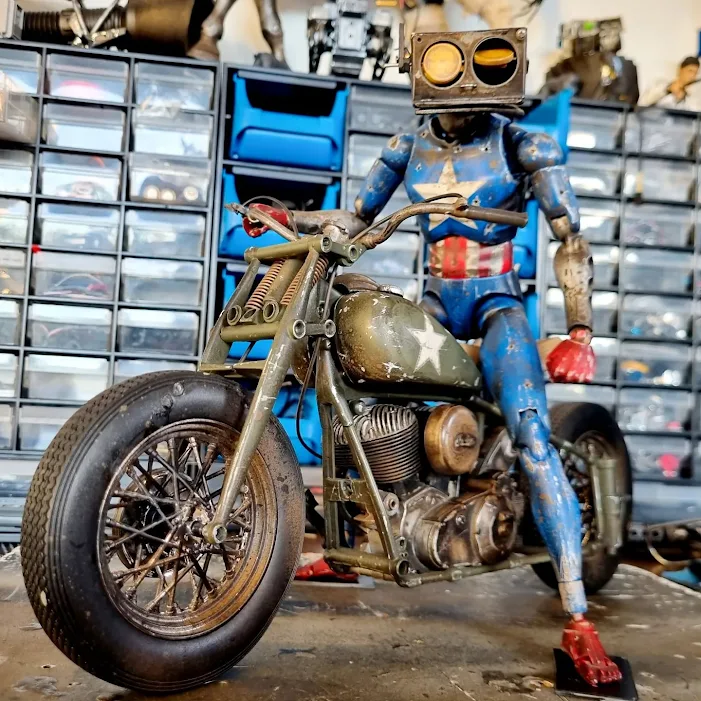 Captain Blower Head on his Harley WLA45 - Danny Huynh Creations