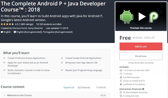 [100% Off] The Complete Android P + Java Developer Course™ : 2018| Worth 194,99$ 