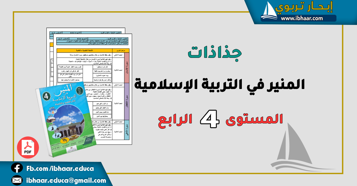 جذاذات المنير في التربية الإسلامية المستوى الرابع وفق المنهاج المنقح 