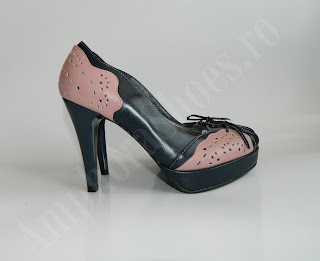 Pantofi dama bleumarin cu roz