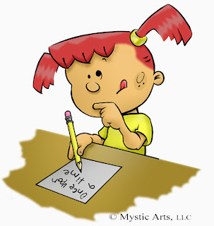 Cartoon Girl Writing and Thinking