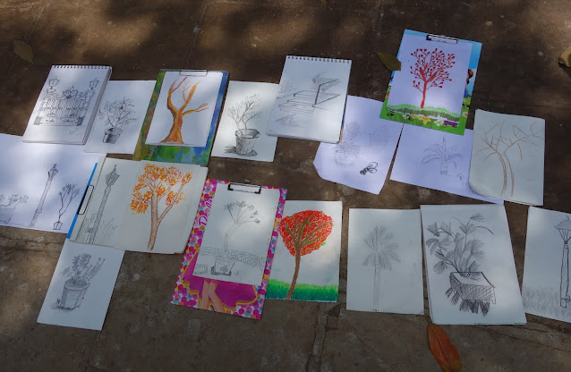 Some of the artworks created by the children during the Outdoor Sketching Workshop at Mumbai