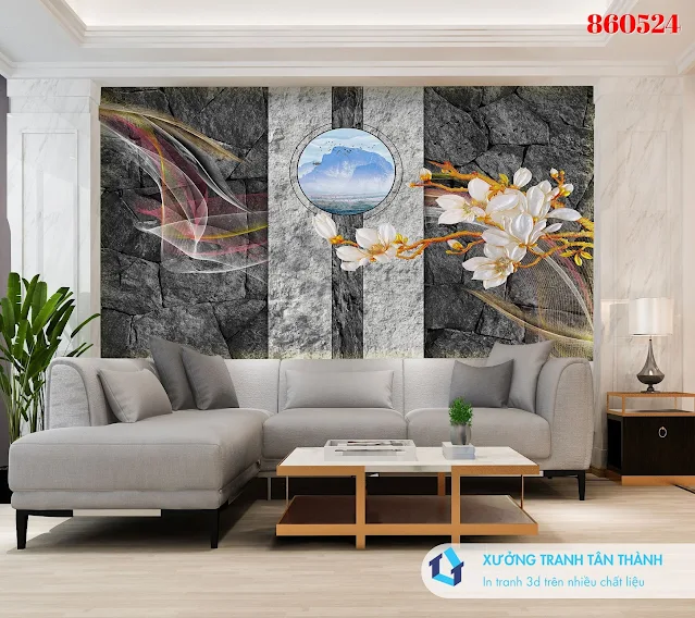 Tranh PVC Indochi phối hoa và đá