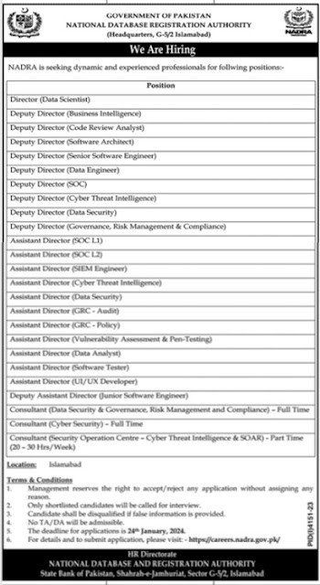 Pakistan NADRA Jobs 2024 Apply Online