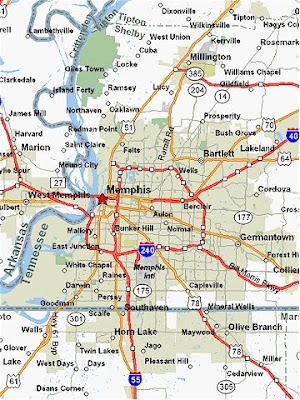 Map of Memphis area Tennessee