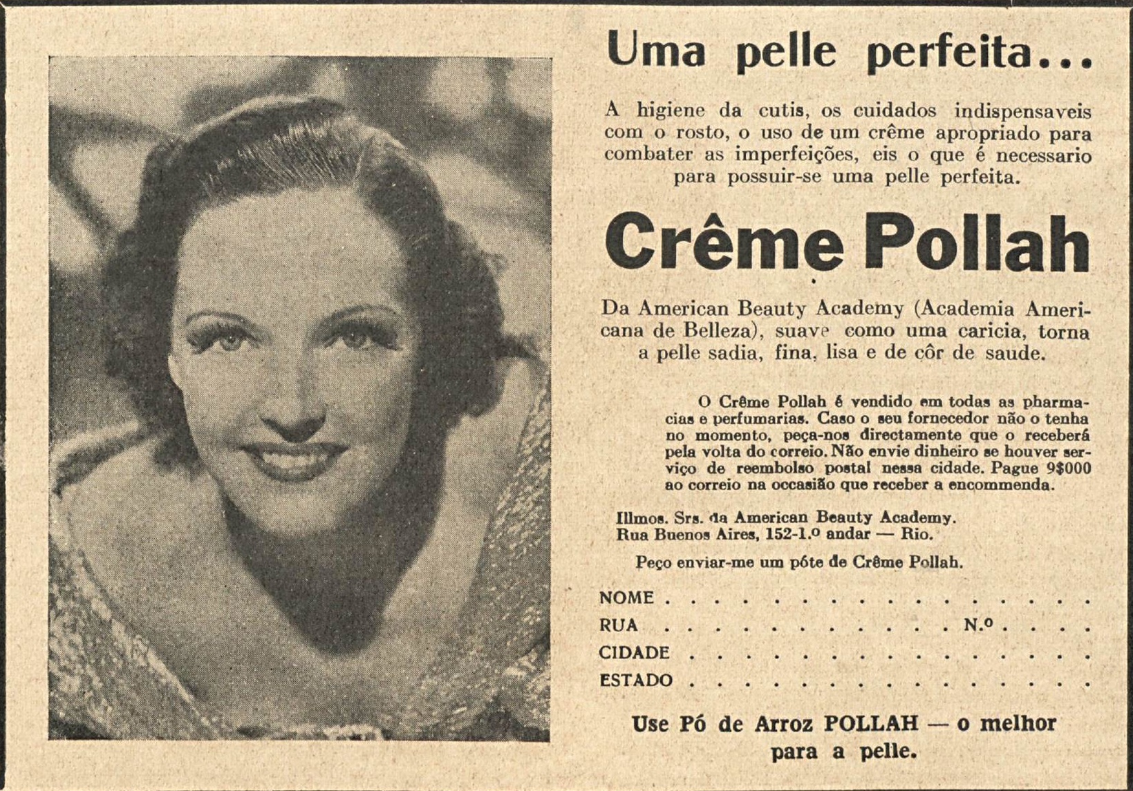 Campanha veiculada em 1936 promovendo o Creme Pollah