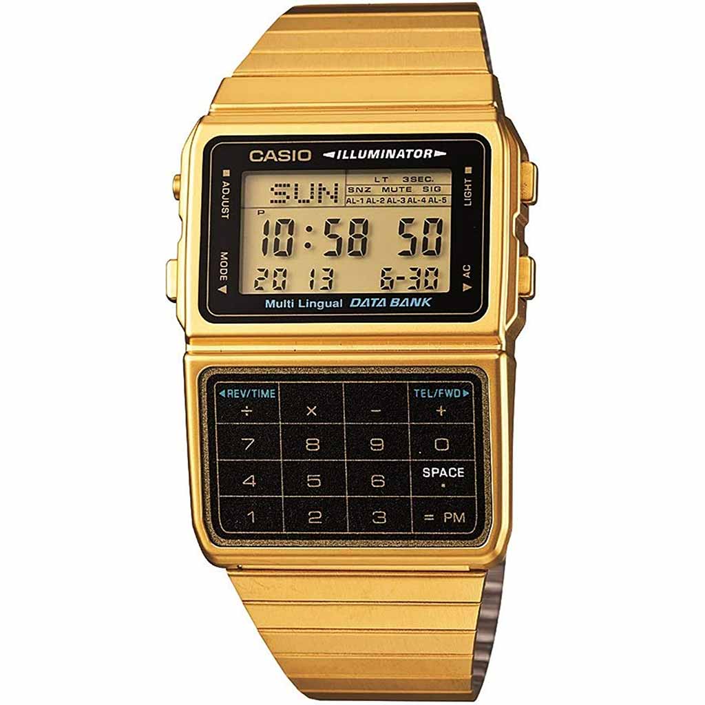 Casio Men's Gold Tone 25 Memory 8-Digit Calculator Databank Watch...