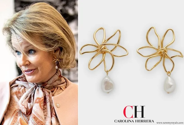 Queen Mathilde wore Carolina Herrera Jasmine Lines Earrings