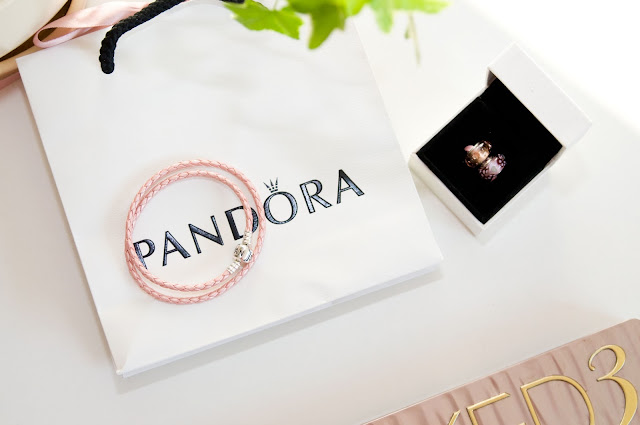 różowy rzemyk ze skóry Pandora baza bronsoletki