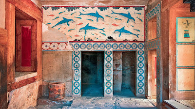 Knossos - Photo du palais avec fresque aux dauphins