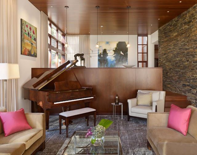 Wooden piano in the living room 