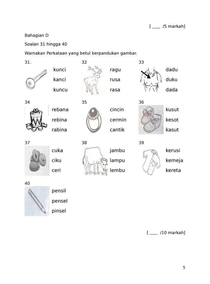 Kertas Ujian Sumatif Bahasa Melayu Ujian 1 - Pendidik2u