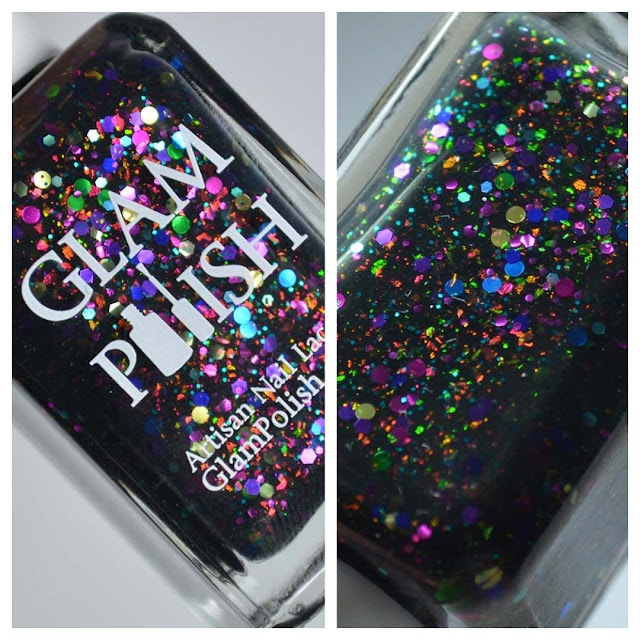 black jelly nail polish with rainbow glitter