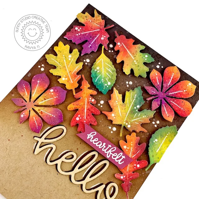 Sunny Studio Stamps: Autumn Greenery Everyday Card by Kavya (featuring Hello Word Die)