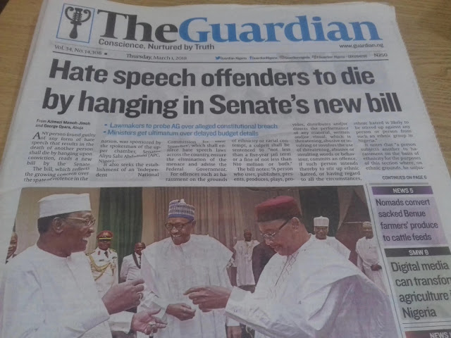 Hate speech offenders to die by hanging in Senate's new bill - Newspaper review 