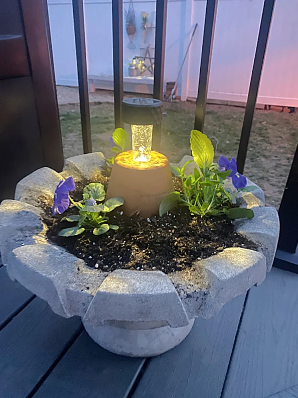 repurposed planter at night
