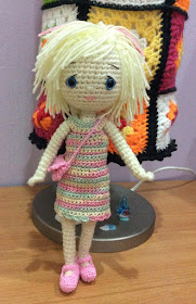 Free spirit crochet doll in rainbow dress, purse and mary janes
