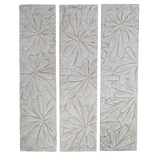 Set de 3 paneles tallados con flores en blanco