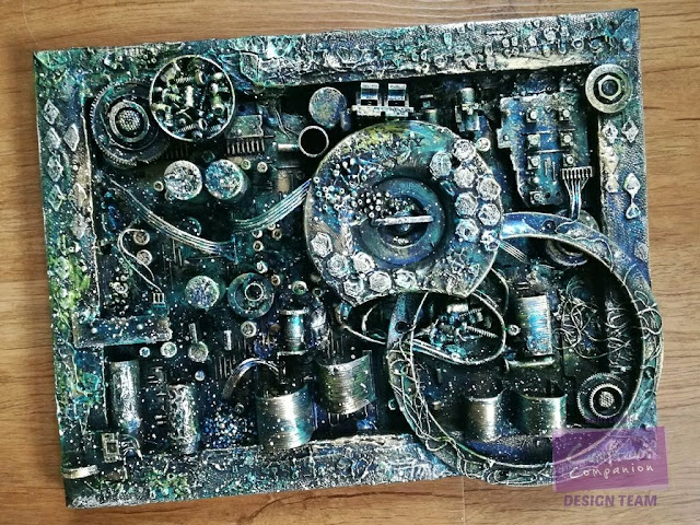 Assemblage piece by Sam Lewis using a deconstructed Hi-fi and Pebeo paints!