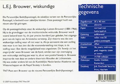 Postzegelmapje L.E.J. Brouwer, achterkant met uitleg