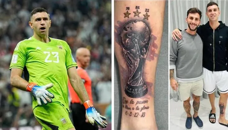 Aston Villa Goalkeeper Emi Martinez Tattoos World Cup Save On His Leg