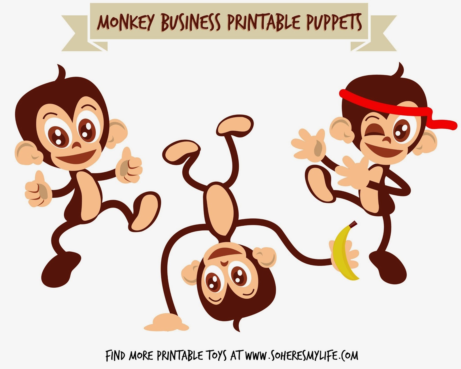 Free Monkey Printable Puppets from SoHeresMyLife.com - click through and get them