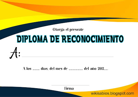 diploma de reconocimiento lindo con borde amarillo y azul