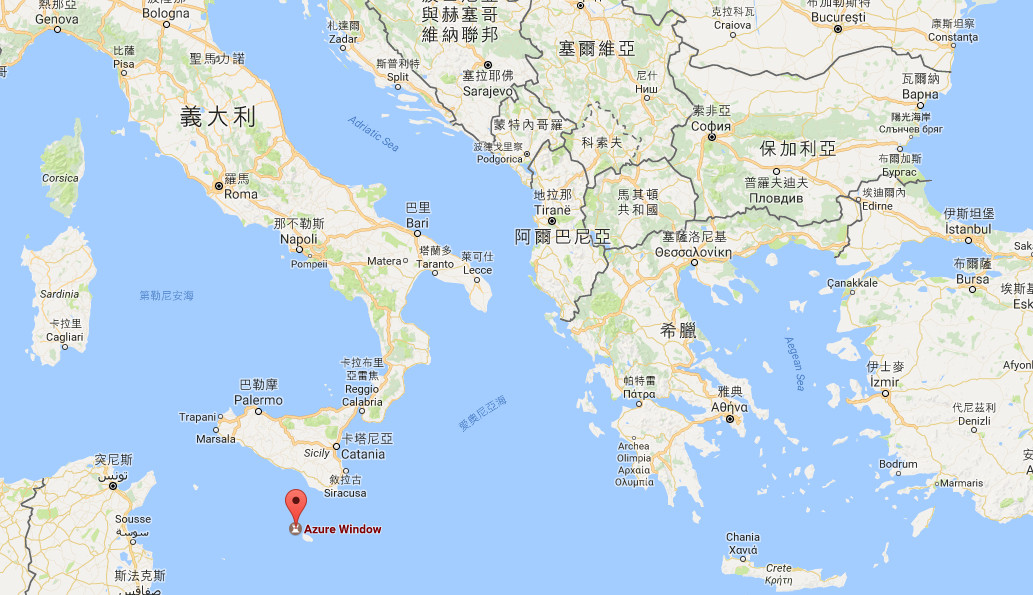 藍窗在地球上的位置 Azure Window Map