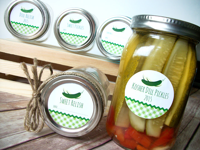 Gingham pickle & relish canning jar labels